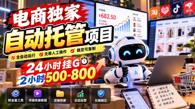电商独家自动托管项目，24小时挂G，2小时500-800，附全套工具【揭秘】 一点学习助手-零基础自学教程-副业项目-兴趣学习-网盘拉新平台-英语启蒙项目资源网