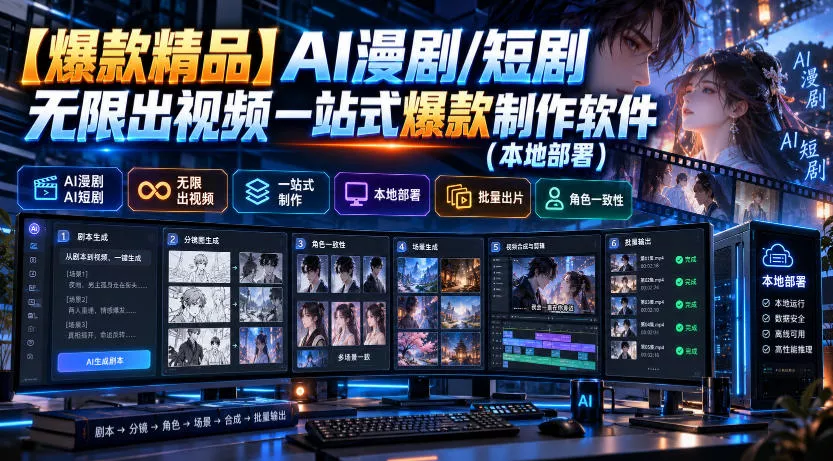 【爆款精品】AI漫剧/短剧无限出视频一站式爆款制作软件(本地部署) 一点学习助手-零基础自学教程-副业项目-兴趣学习-网盘拉新平台-英语启蒙项目资源网
