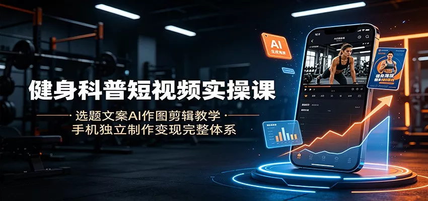 健身科普短视频实操课：选题文案AI作图剪辑教学，手机独立制作变现完整体系 一点学习助手-零基础自学教程-副业项目-兴趣学习-网盘拉新平台-英语启蒙项目资源网