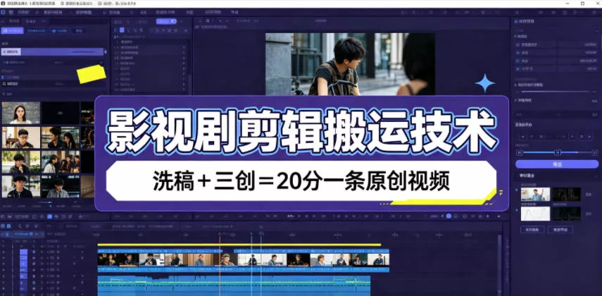 影视剧剪辑搬运技术，洗稿+三创=20分一条原创视频 一点学习助手-零基础自学教程-副业项目-兴趣学习-网盘拉新平台-英语启蒙项目资源网