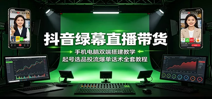抖音绿幕直播带货：手机电脑双端搭建教学，起号选品投流爆单话术全套教程 一点学习助手-零基础自学教程-副业项目-兴趣学习-网盘拉新平台-英语启蒙项目资源网