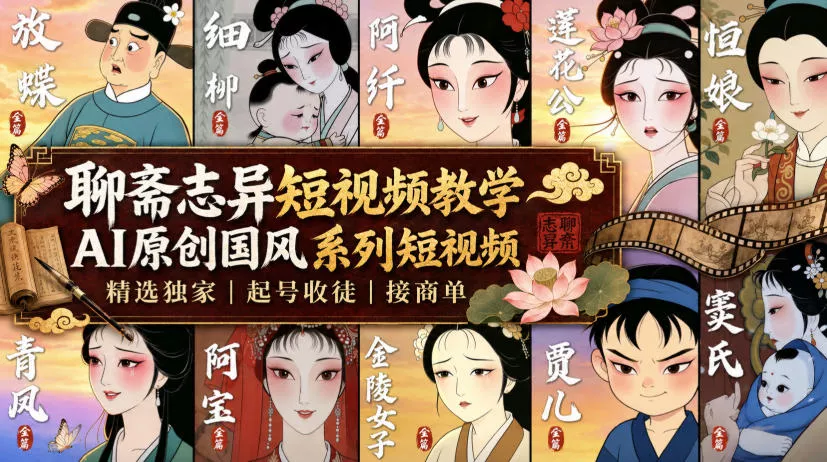 聊斋志异短视频教学，AI原创国风系列短视频，精选独家丨起号收徒丨接商单 一点学习助手-零基础自学教程-副业项目-兴趣学习-网盘拉新平台-英语启蒙项目资源网