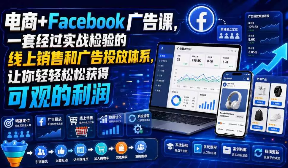 电商+Facebook广告课，一套经过实战检验的线上销售和广告投放体系，让你轻轻松松获得可观的利润【原创双语字幕】 一点学习助手-零基础自学教程-副业项目-兴趣学习-网盘拉新平台-英语启蒙项目资源网