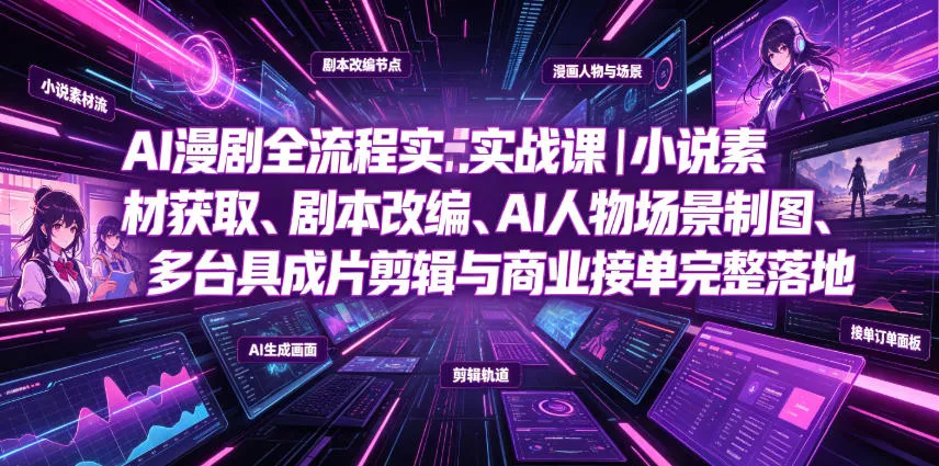 AI漫剧全流程实战课｜小说素材获取、剧本改编、AI人物场景制图、多工具成片剪辑、平台付费变现与商业接单完整落地 一点学习助手-零基础自学教程-副业项目-兴趣学习-网盘拉新平台-英语启蒙项目资源网