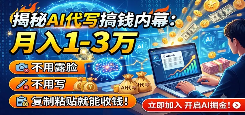 揭秘AI代写搞钱内幕：月入1-3万，不用露脸不用写，复制粘贴就能收钱！ 一点学习助手-零基础自学教程-副业项目-兴趣学习-网盘拉新平台-英语启蒙项目资源网