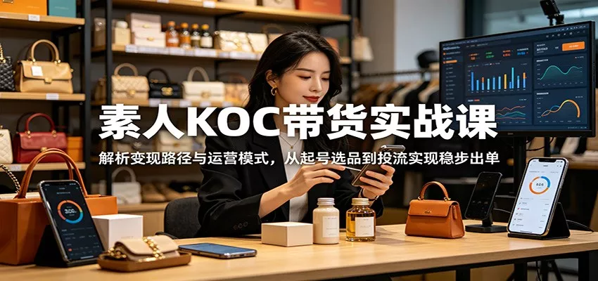 素人KOC带货实战课：解析变现路径与运营模式，从起号选品到投流实现稳步出单 一点学习助手-零基础自学教程-副业项目-兴趣学习项目资源网