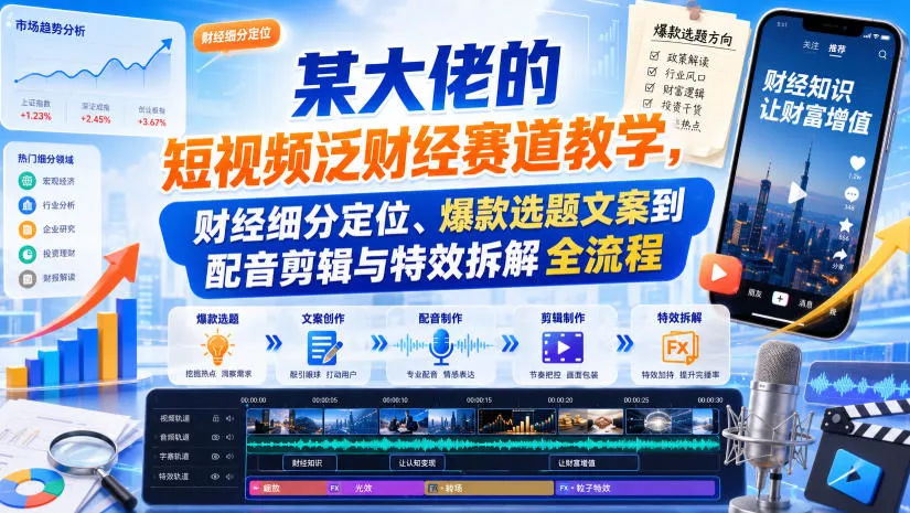 某大佬的短视频泛财经赛道教学，财经细分定位、爆款选题文案到配音剪辑与特效拆解全流程 一点学习助手-零基础自学教程-副业项目-兴趣学习-网盘拉新平台-英语启蒙项目资源网