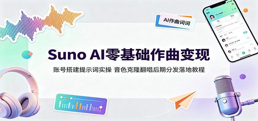 Suno AI零基础作曲变现：账号搭建提示词实操，音色克隆翻唱后期分发落地教程 一点学习助手-零基础自学教程-副业项目-兴趣学习-网盘拉新平台-英语启蒙项目资源网