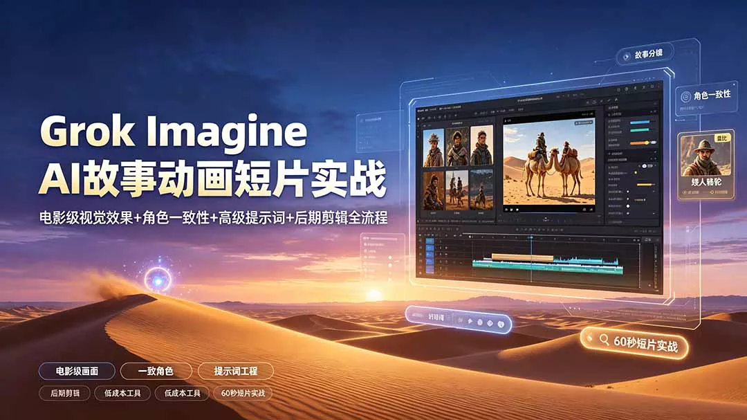 Grok Imagine AI故事动画短片实战：电影级视觉效果+角色一致性+高级提示词+后期剪辑全流程 一点学习助手-零基础自学教程-副业项目-兴趣学习-网盘拉新平台-英语启蒙项目资源网