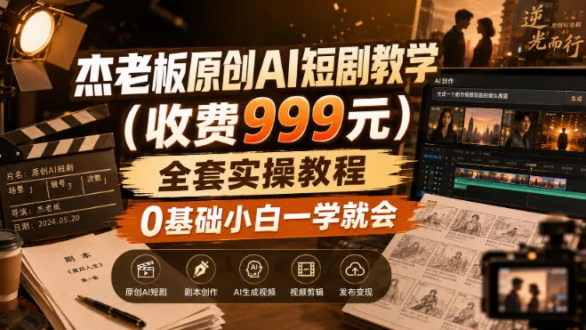 杰老板原创AI短剧教学(收费999元)，全套实操教程，0基础小白一学就会，非搬运技术 一点学习助手-零基础自学教程-副业项目-兴趣学习-网盘拉新平台-英语启蒙项目资源网
