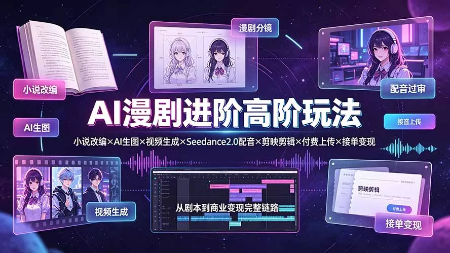 AI漫剧进阶高阶玩法：小说改编×AI生图×视频生成×Seedance2.0配音×剪映剪辑×付费上传×接单变现 一点学习助手-零基础自学教程-副业项目-兴趣学习-网盘拉新平台-英语启蒙项目资源网