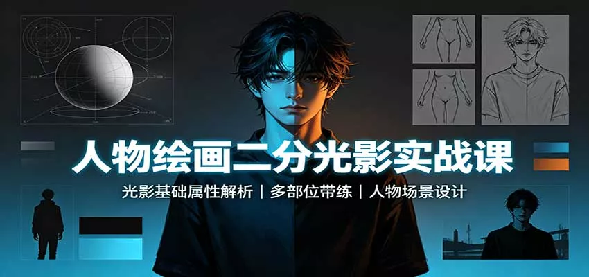 人物绘画二分光影实战课：光影基础属性解析，多部位带练，人物场景设计 一点学习助手-零基础自学教程-副业项目-兴趣学习-网盘拉新平台-英语启蒙项目资源网