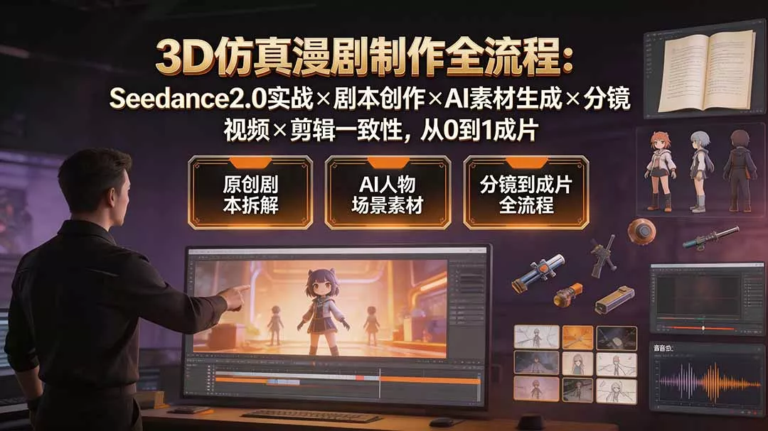 3D仿真漫剧制作全流程：Seedance2.0实战×剧本创作×AI素材生成×分镜视频×剪辑一致性，从0到1成片 一点学习助手-零基础自学教程-副业项目-兴趣学习-网盘拉新平台-英语启蒙项目资源网