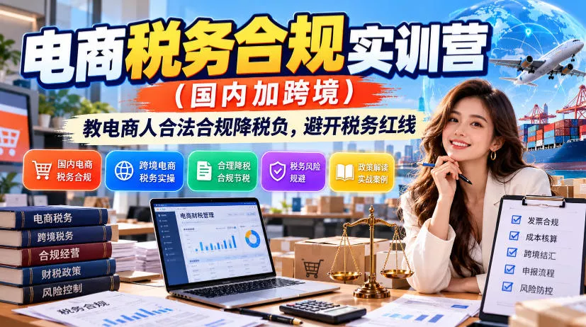 电商税务合规实训营(国内加跨境)，教电商人合法合规降税负，避开税务红线 一点学习助手-零基础自学教程-副业项目-兴趣学习-网盘拉新平台-英语启蒙项目资源网