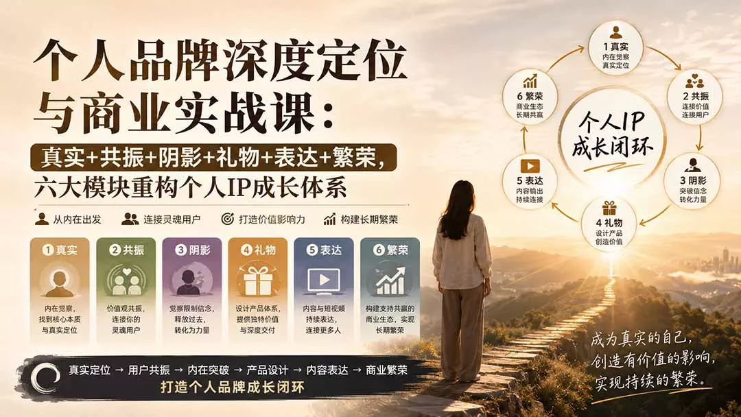 个人品牌深度定位与商业实战课：真实+共振+阴影+礼物+表达+繁荣，六大模块重构个人IP成长体系 一点学习助手-零基础自学教程-副业项目-兴趣学习-网盘拉新平台-英语启蒙项目资源网