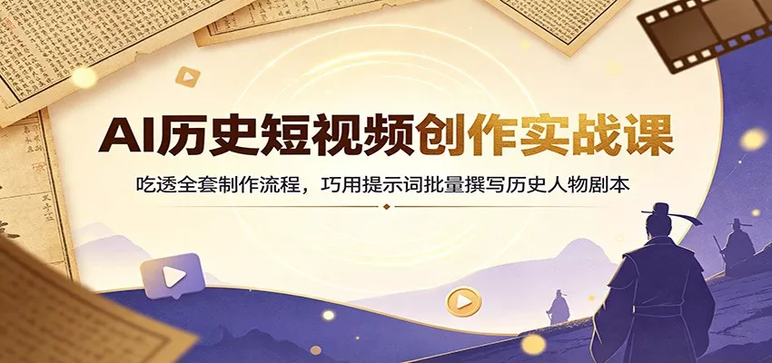 AI历史短视频创作实战课：吃透全套制作流程，巧用提示词批量撰写历史人物剧本 一点学习助手-零基础自学教程-副业项目-兴趣学习-网盘拉新平台-英语启蒙项目资源网
