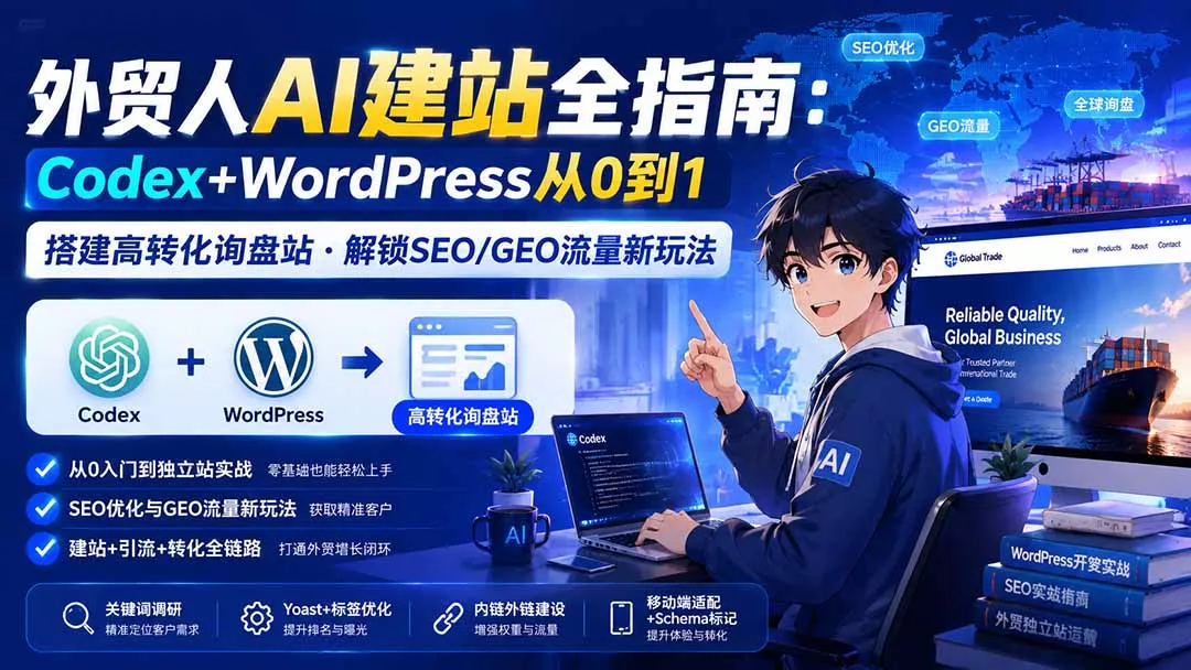外贸人AI建站全指南：Codex+WordPress从0到1·搭建高转化询盘站·解锁SEO/GEO流量新玩法-更新 一点学习助手-零基础自学教程-副业项目-兴趣学习-网盘拉新平台-英语启蒙项目资源网