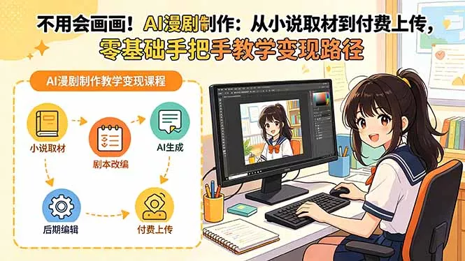 不用会画画！AI漫剧制作：从小说取材到付费上传，零基础手把手教学变现路径(更新 一点学习助手-零基础自学教程-副业项目-兴趣学习-网盘拉新平台-英语启蒙项目资源网