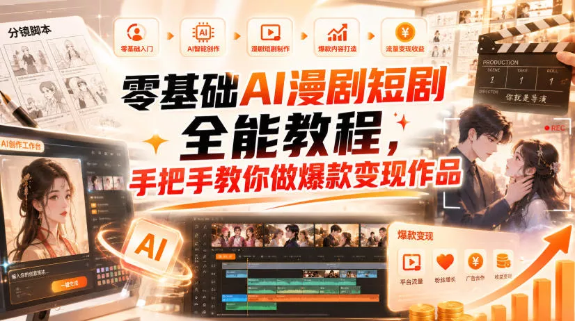 零基础AI漫剧短剧全能教程，从AI智能体搭建、文案脚本分镜、多平台AI生视频、剪映精修，覆盖全题材创作，手把手教你做爆款变现作品 一点学习助手-零基础自学教程-副业项目-兴趣学习-网盘拉新平台-英语启蒙项目资源网