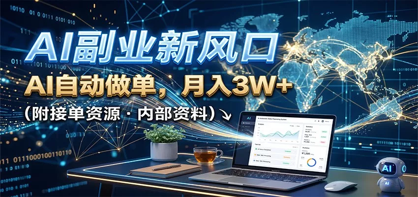 AI副业新风口，AI自动做单，月入3W+，附接单资源 一点学习助手-零基础自学教程-副业项目-兴趣学习-网盘拉新平台-英语启蒙项目资源网