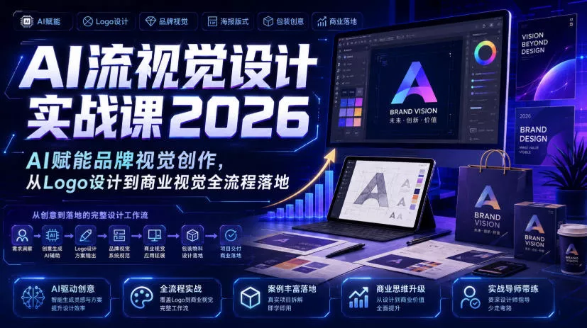 AI流视觉设计实战课2026：AI赋能品牌视觉创作，从Logo设计到商业视觉全流程落地 一点学习助手-零基础自学教程-副业项目-兴趣学习-网盘拉新平台-英语启蒙项目资源网