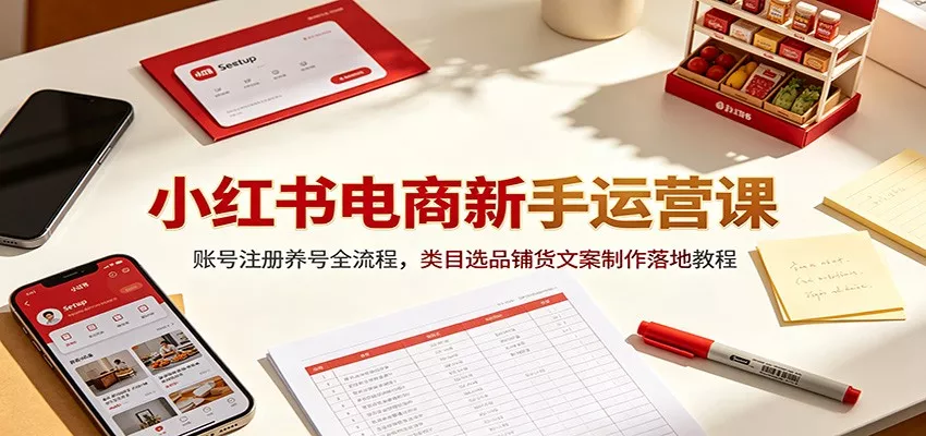 小红书电商新手运营课：账号注册养号全流程，类目选品铺货文案制作落地教程 一点学习助手-零基础自学教程-副业项目-兴趣学习-网盘拉新平台-英语启蒙项目资源网