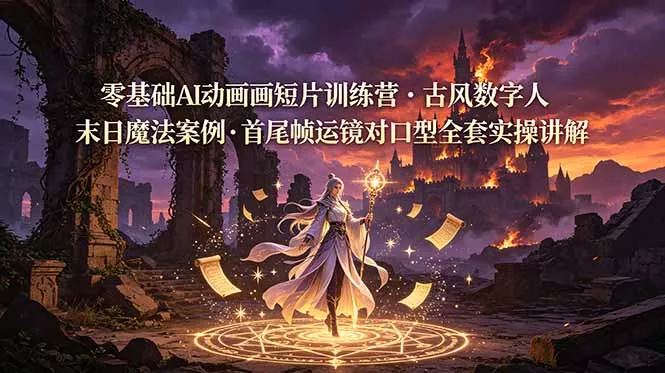 零基础AI动画短片训练营，古风数字人末日魔法案例，首尾帧运镜对口型全套实操讲解 一点学习助手-零基础自学教程-副业项目-兴趣学习-网盘拉新平台-英语启蒙项目资源网