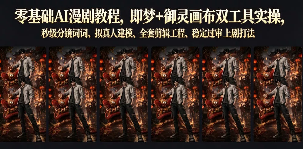 零基础AI漫剧教程，即梦+御灵画布双工具实操，秒级分镜提示词、拟真人建模、全套剪辑工程、稳定过审上剧打法 一点学习助手-零基础自学教程-副业项目-兴趣学习-网盘拉新平台-英语启蒙项目资源网