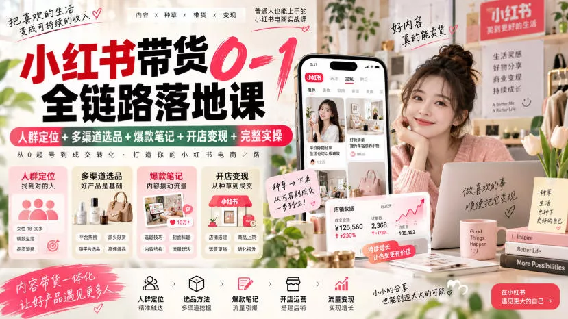 小红书带货0-1全链路落地课｜人群定位+多渠道选品+爆款笔记+开店变现完整实操 一点学习助手-零基础自学教程-副业项目-兴趣学习-网盘拉新平台-英语启蒙项目资源网