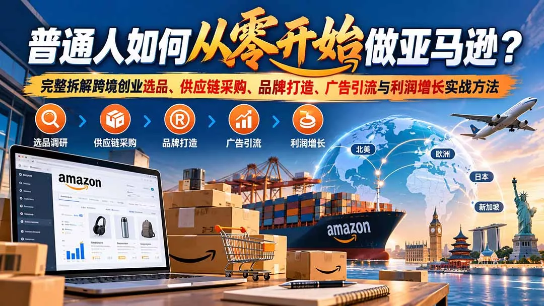 普通人如何从零开始做亚马逊？完整拆解跨境创业选品、供应链采购、品牌打造、广告引流与利润增长实战方法 一点学习助手-零基础自学教程-副业项目-兴趣学习-网盘拉新平台-英语启蒙项目资源网
