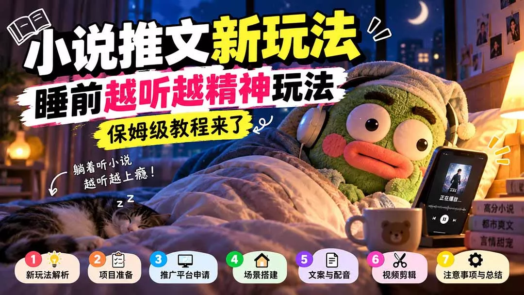 小说推文新玩法，睡前越听越精神玩法，保姆级教程来了 一点学习助手-零基础自学教程-副业项目-兴趣学习-网盘拉新平台-英语启蒙项目资源网