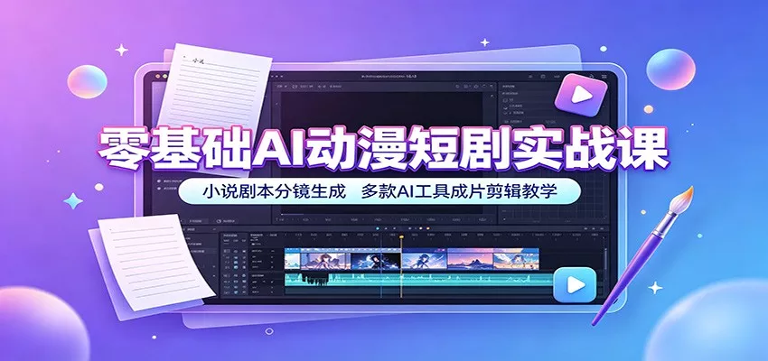 零基础AI动漫短剧实战课：小说剧本分镜生成，多款AI工具成片剪辑教学 一点学习助手-零基础自学教程-副业项目-兴趣学习-网盘拉新平台-英语启蒙项目资源网