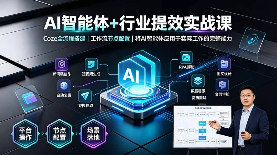 AI智能体+行业提效实战课·Coze全流程搭建｜工作流节点配置｜将AI智能体应用于实际工作的完整能力 一点学习助手-零基础自学教程-副业项目-兴趣学习-网盘拉新平台-英语启蒙项目资源网