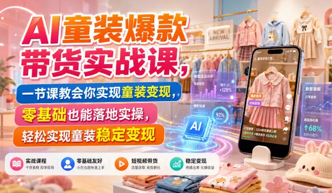 AI童装爆款带货实战课，一节课教会你实现童装变现，零基础也能落地实操 一点学习助手-零基础自学教程-副业项目-兴趣学习-网盘拉新平台-英语启蒙项目资源网