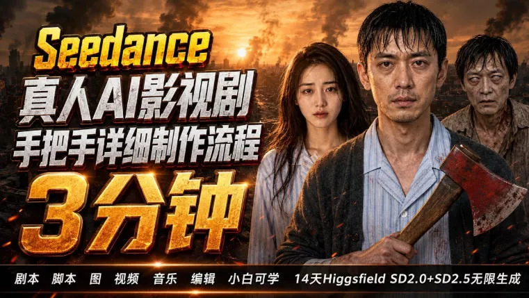 3分钟真人AI影视剧怎么做？SD 2.0手把手完整制作流程｜Higgsfield 14天SD 2.0/2.5无限生成 一点学习助手-零基础自学教程-副业项目-兴趣学习-网盘拉新平台-英语启蒙项目资源网