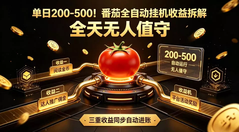 单日200-500！番茄全自动挂G收益拆解，全天无人值守，矩阵操作收益翻倍【揭秘】 一点学习助手-零基础自学教程-副业项目-兴趣学习-网盘拉新平台-英语启蒙项目资源网