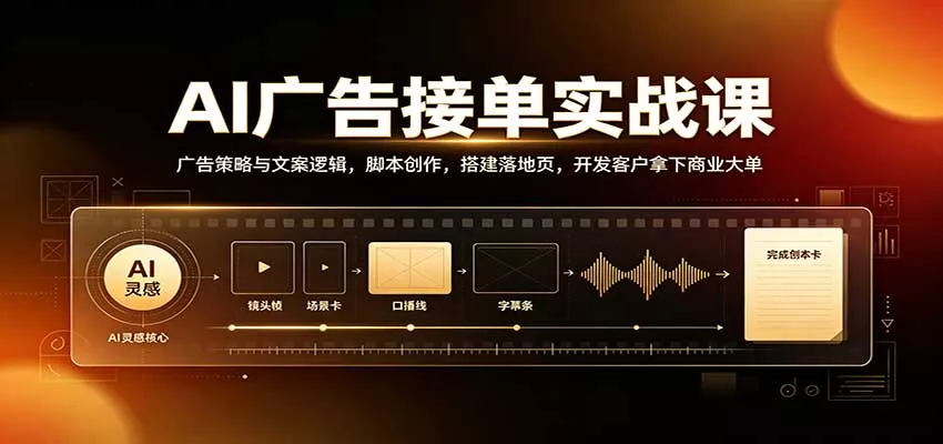 AI广告接单实战：广告策略与文案逻辑，脚本创作，搭建落地页，开发客户拿下商业大单 一点学习助手-零基础自学教程-副业项目-兴趣学习-网盘拉新平台-英语启蒙项目资源网