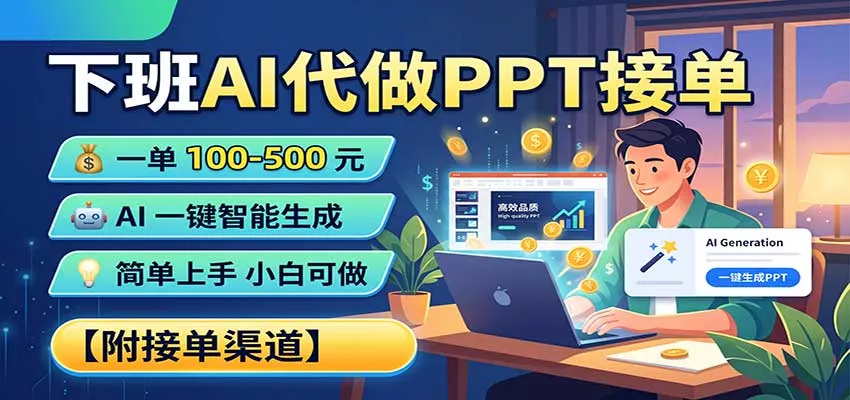 下班AI代做PPT接单，一单100-500，AI一键生成，小白也能做，附接单渠道 一点学习助手-零基础自学教程-副业项目-兴趣学习-网盘拉新平台-英语启蒙项目资源网