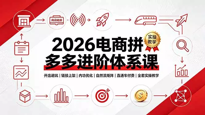 2026电商拼多多进阶体系课，开店避坑，链接上架，内功优化，自然流矩阵｜直通车付费｜全套实操教学 一点学习助手-零基础自学教程-副业项目-兴趣学习-网盘拉新平台-英语启蒙项目资源网
