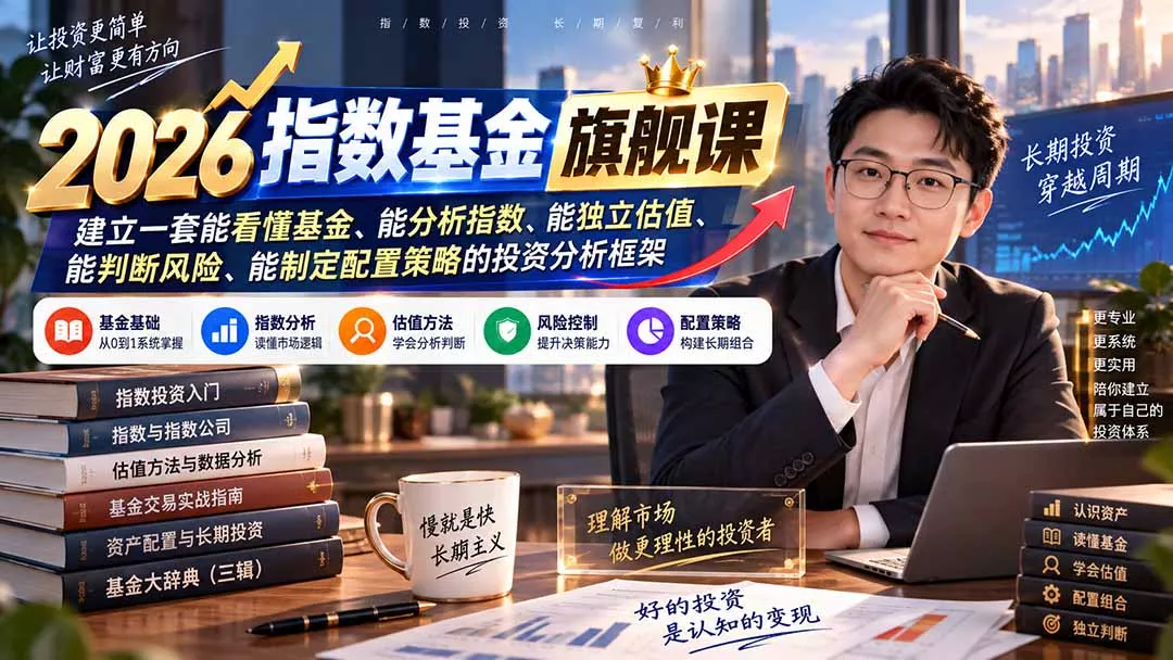 2026指数基金旗舰课｜建立一套能看懂基金、能分析指数、能独立估值、能判断风险、能制定配置策略的投资分析框架 一点学习助手-零基础自学教程-副业项目-兴趣学习-网盘拉新平台-英语启蒙项目资源网