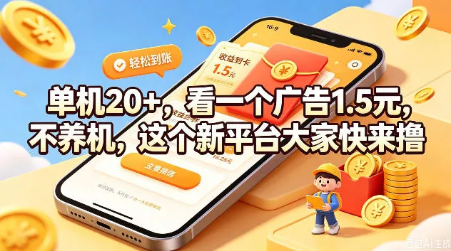 单机20+，看一个广告1.5米，不养机，这个新平台大家快来撸【揭秘】 一点学习助手-零基础自学教程-副业项目-兴趣学习-网盘拉新平台-英语启蒙项目资源网