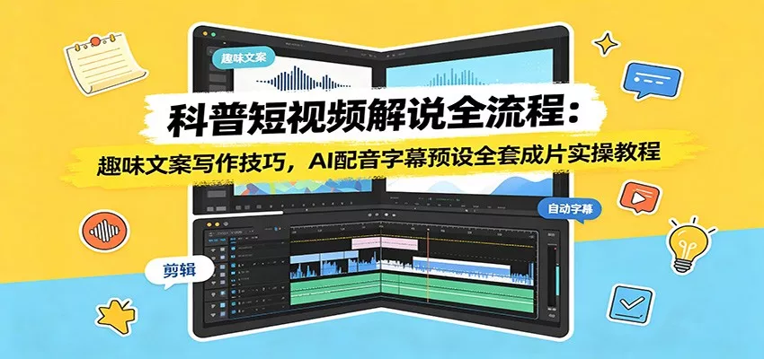 科普短视频解说全流程：趣味文案写作技巧，AI配音字幕预设全套成片实操教程 一点学习助手-零基础自学教程-副业项目-兴趣学习-网盘拉新平台-英语启蒙项目资源网