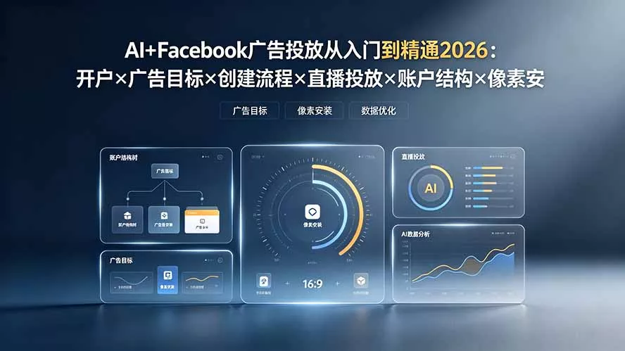 AI+Facebook广告投放从入门到精通2026：开户×广告目标×创建流程×直播投放×账户结构×像素安装×AI赋能 一点学习助手-零基础自学教程-副业项目-兴趣学习-网盘拉新平台-英语启蒙项目资源网