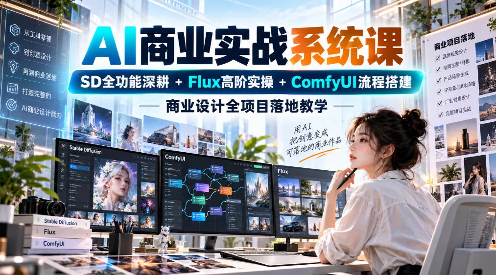AI商业实战系统课｜SD全功能深耕+Flux高阶实操+Comfyui流程搭建，商业设计全项目落地教学 一点学习助手-零基础自学教程-副业项目-兴趣学习-网盘拉新平台-英语启蒙项目资源网
