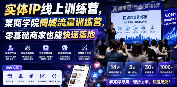 实体IP线上训练营，某商学院同城流量训练营，零基础商家也能快速落地 一点学习助手-零基础自学教程-副业项目-兴趣学习-网盘拉新平台-英语启蒙项目资源网