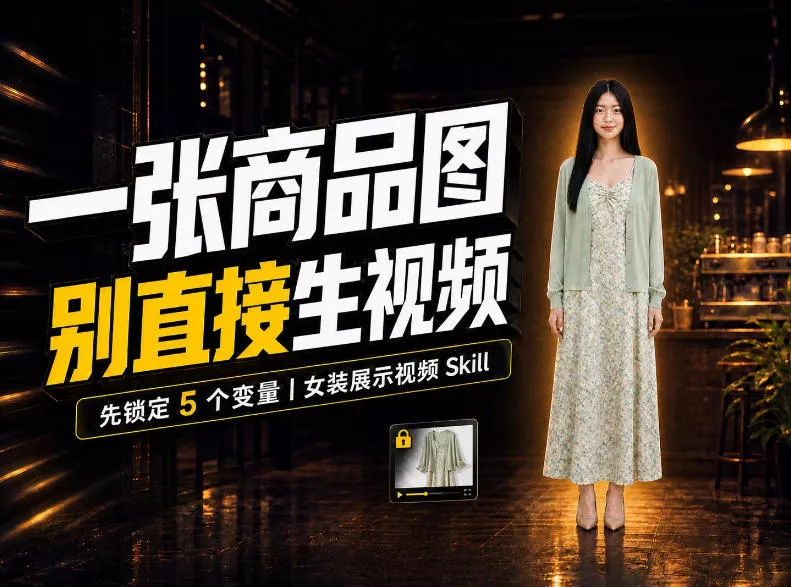 女装AI视频总翻车？问题不在提示词，女装展示视频Skill先锁定5个变量！ 一点学习助手-零基础自学教程-副业项目-兴趣学习-网盘拉新平台-英语启蒙项目资源网