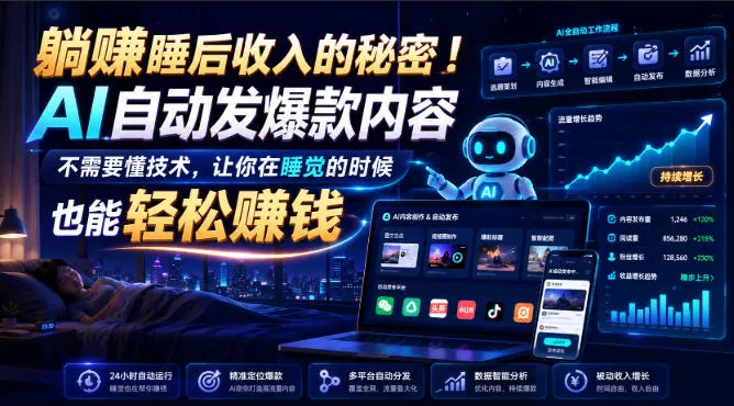 躺賺睡后收入的秘密！AI自动发爆款内容，不需要懂技术，让你在睡觉的时候也能轻松賺钱【原创双语字幕】 一点学习助手-零基础自学教程-副业项目-兴趣学习-网盘拉新平台-英语启蒙项目资源网