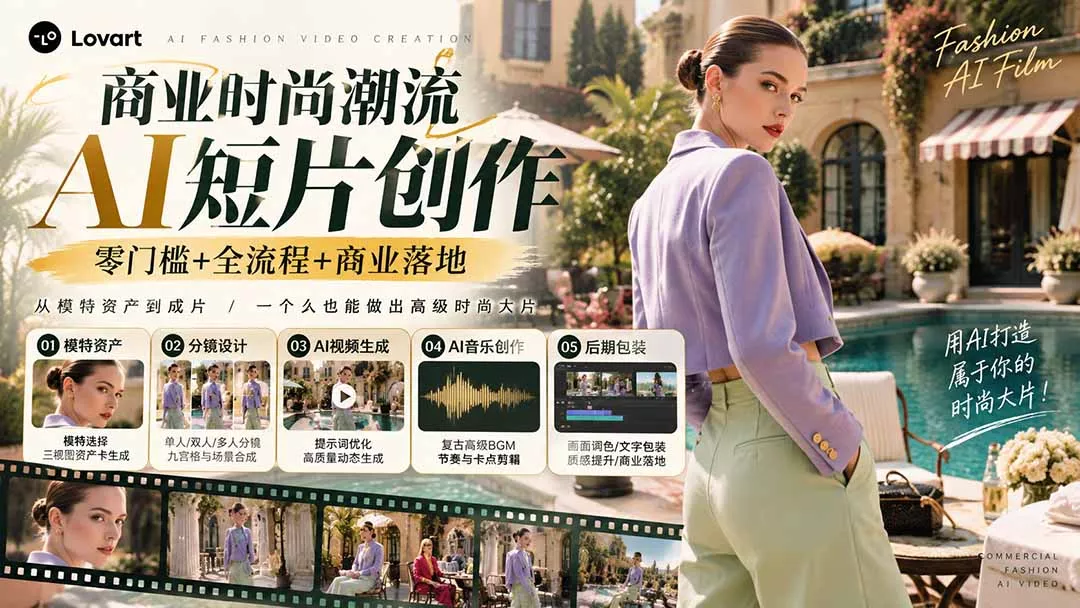 从一张模特图到高级时尚广告大片：AI三视图资产、场景合成、电影分镜、动态生成与复古音乐剪辑实战课 一点学习助手-零基础自学教程-副业项目-兴趣学习-网盘拉新平台-英语启蒙项目资源网