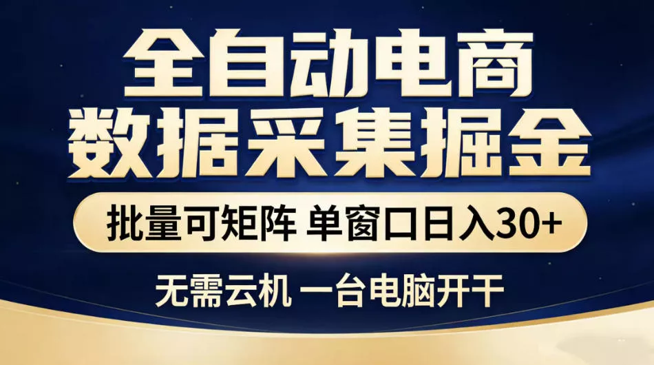 全自动电商数据采集掘金，批量可矩阵单窗口日入30+，无需云机一台电脑开干【揭秘】 一点学习助手-零基础自学教程-副业项目-兴趣学习项目资源网