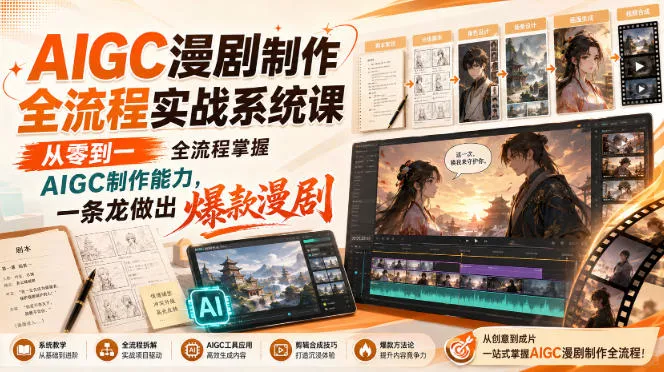 AIGC漫剧制作全流程实战系统课，从零到一全流程掌握AIGC制作能力，一条龙做出爆款漫剧 一点学习助手-零基础自学教程-副业项目-兴趣学习-网盘拉新平台-英语启蒙项目资源网